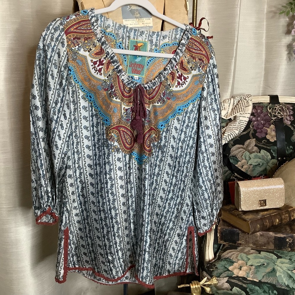 JOHNNY WAS Silk Paisley and Floral Blouse